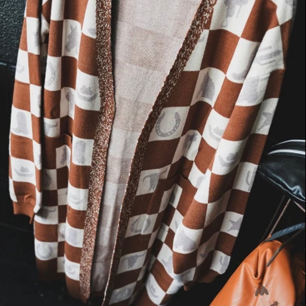 Checkered Block Western Cardigan